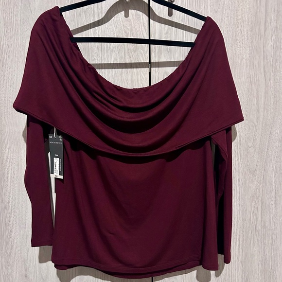 Worthington Tops - Worthington Off the Shoulder Burgundy Blouse 0X NWT